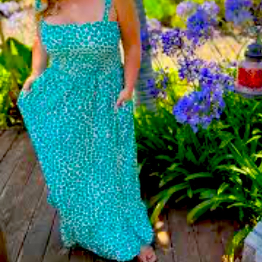 Summersalt Blue Sleeveless Square Neck Sundress